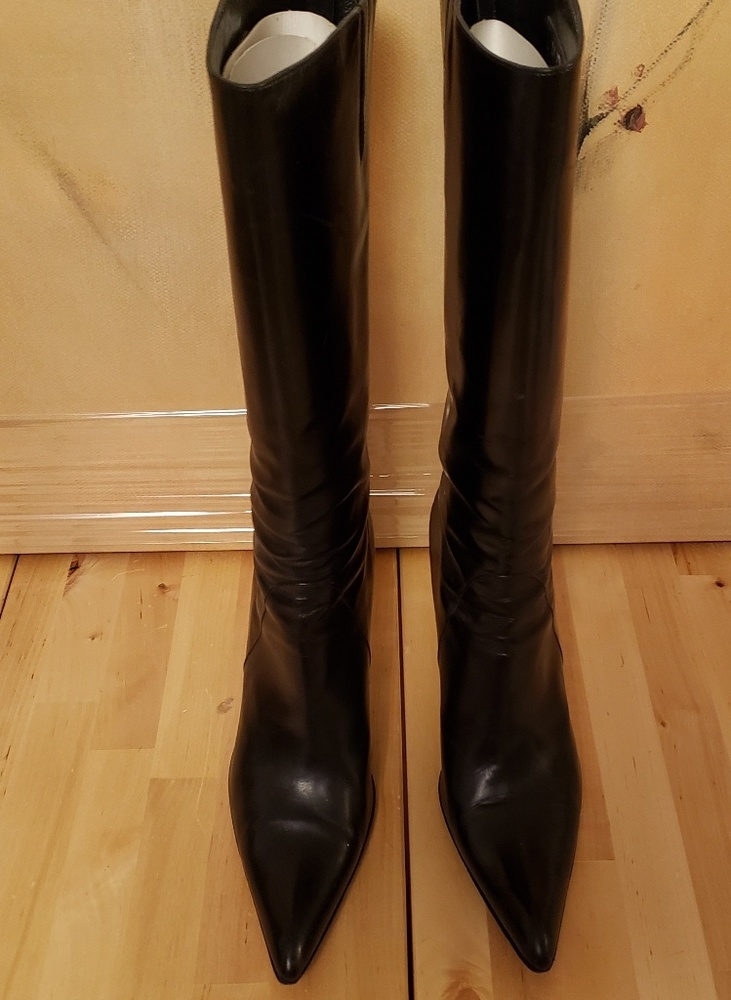 Aldo Black Faux Leather Mid-Calf Heeled Boots